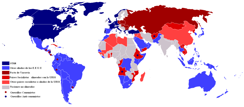 Bloques enfrentados en la Guerra Fría en 1980. Autor: Desconocido, 25/04/2019. Fuente: Wikimedia Commons. (CC BY-SA 3.0.)