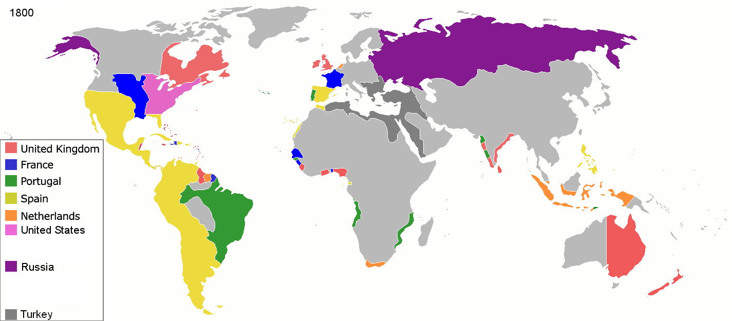 Potencias y sus territorios coloniales en 1800