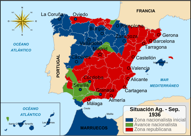 Mapa de la Guerra Civil Española en 1936