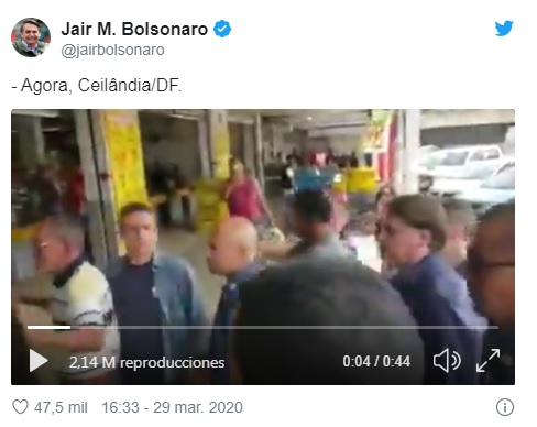 Captura de pantalla hecha en el Twitter oficial de Jair Bolsonaro. Viernes 24 de Abril de 2019 a las 17:52:20