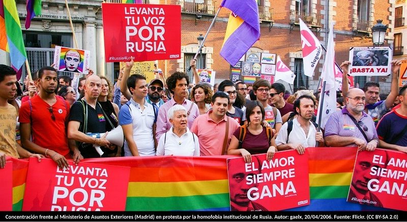 Concentración frente al Ministerio de Asuntos Exteriores (Madrid) en protesta por la homofobia institucional de Rusia. Autor: gaelx, 20/04/2006. Fuente: Flickr. (CC BY-SA 2.0)