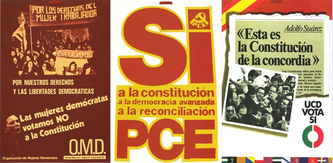 Propaganda de la Organización de Mujeres Democráticas, el PCE y la UCD sobre el Referéndum de 1977. Fuente: constitucion40.com