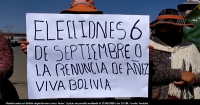 Manifestantes en Bolivia exigiendo elecciones. Autor: Captura de pantalla realizada el 17/08/2020 a las 13:18h. Fuente: Youtube.