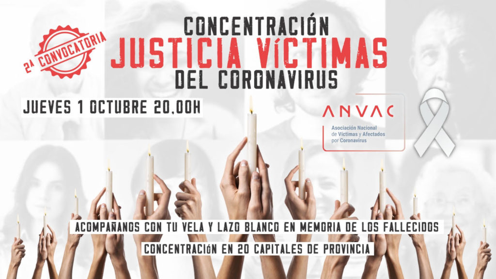 ¿Quién hay tras las asociaciones españolas de víctimas del coronavirus? Cartel concentración justicia víctimas del coronavirus. Autor: ANVAC. Fuente: Web de la ANVAC