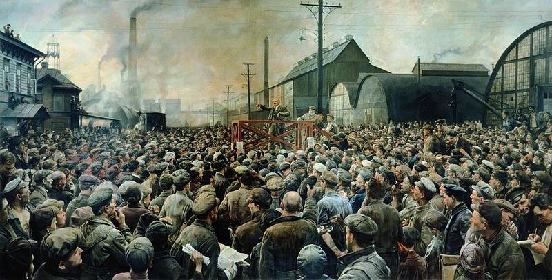 Discurso de V.I. Lenin en una reunión de trabajadores en la planta de Putilov en mayo de 1917. Autor: Isaak Brodksy, 1929. Fuente: exlibris.ng.ru