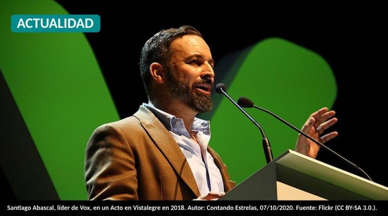Santiago Abascal, líder de Vox, en un Acto en Vistalegre en 2018. Autor: Contando Estrelas, 07/10/2020. Fuente: Flickr (CC BY-SA 3.0.).