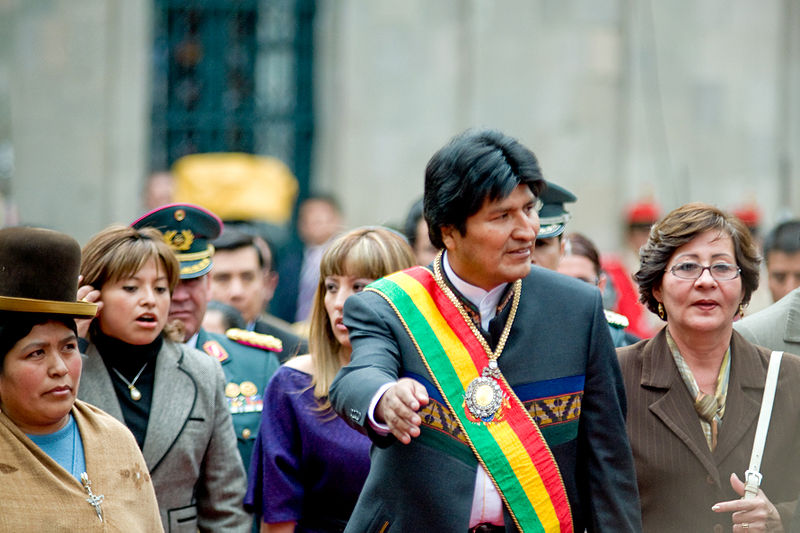 Evo Morales como presidente de Bolivia. Autor: Joel Álvarez, 2008,
para Wikimedia Commons.