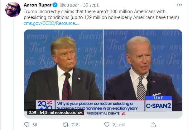 Tweet mostrando a Trump y Biden en el debate. Autor: captura de pantalla realizada el 28/10/2020 a las 12:34: Fuente: Twitter, de @atrupar