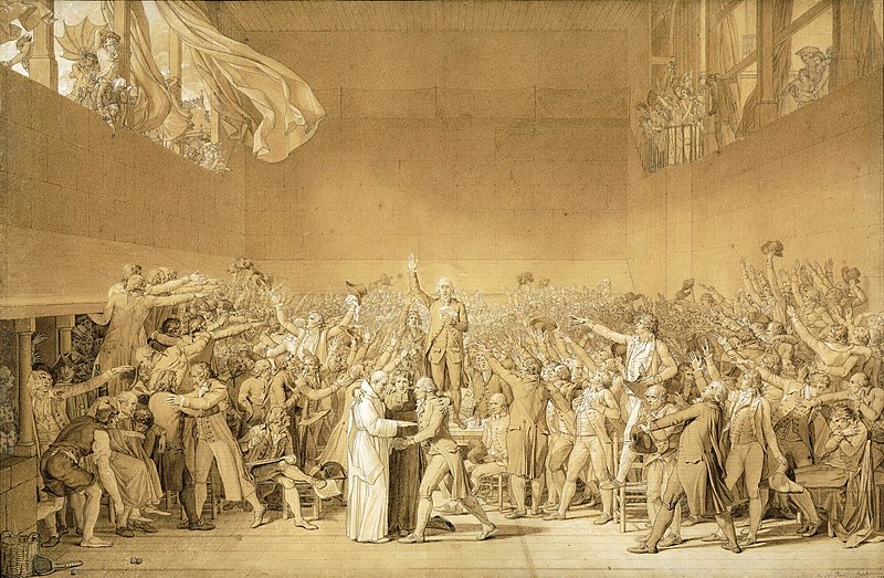 Le Serment du Jeu de paume, cuadro que refleja la constitución de la Asamblea Nacional Constituyente durante la Revolución Francesa. Autor: Jacques-Louis David, 1791. Fuente: Museo Nacional del Palacio de Versalles.