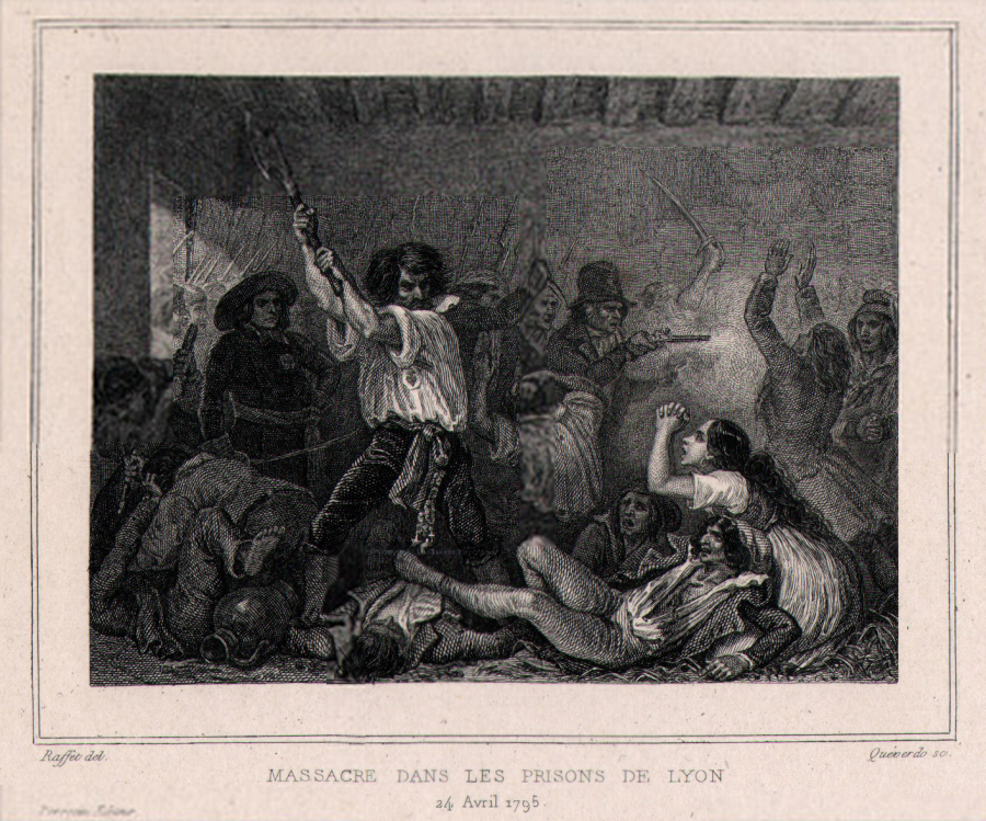 Representación de una represión violenta contrarrevolucionaria durante el llamado Terror Blanco. Autor: Auguste Raffael, 1834. Fuente: French Engravings 