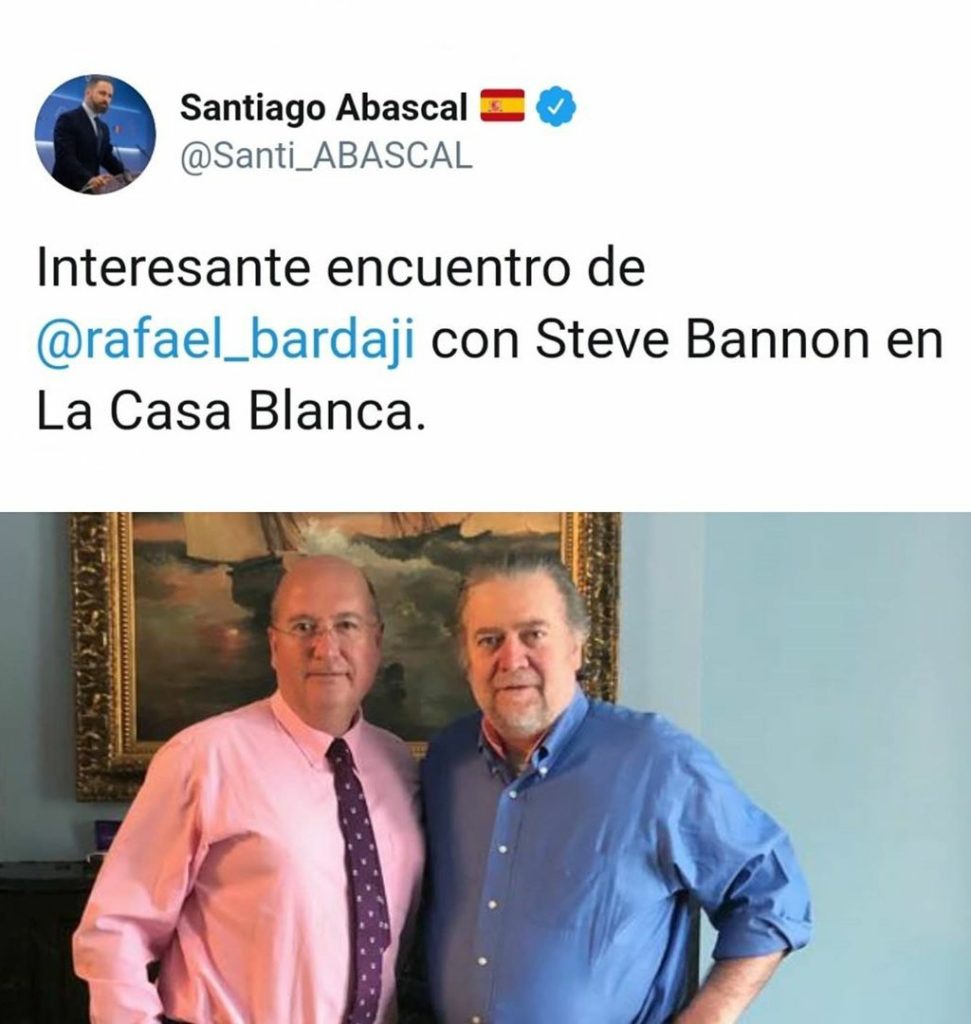 Tweet de Santiago Abascal sobre un encuentro internacional. Autor: captura de pantalla realizada el 05/11/2020 a las 14:16. Fuente: Twitter, cuenta de @Santi_ABASCAL .