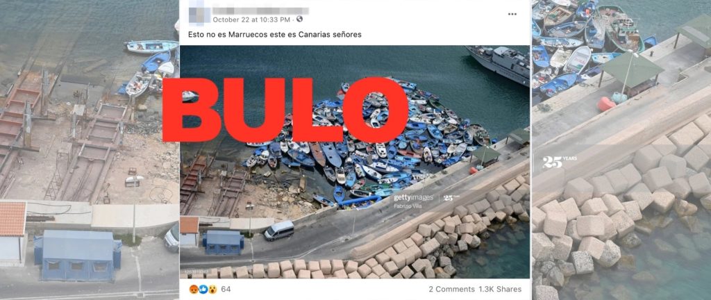 Bulo adjudicando una foto de Italia en Canarias sobre la llegada de pateras. Autor: captura de pantalla hecha el 06/11/2020, a las 15:30. Fuente: maldita.es
