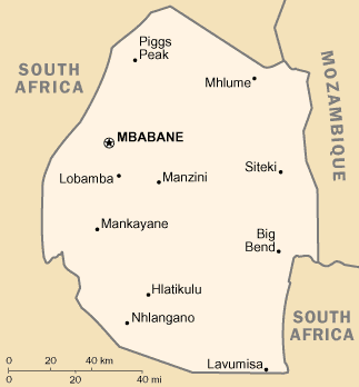 Mapa de Suazilandia de "CIA World Factbook". Fuente: Wikimedia Commons