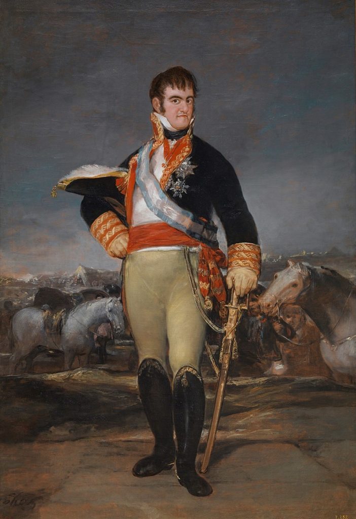 Fernando VII en el campo, rey de España que recuperó los privilegios de la religión católica y la nobleza. Autor: Francisco Goya, 1815. Fuente: Museo del Prado