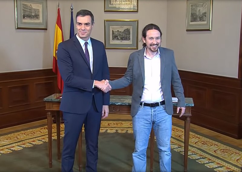 Declaración conjunta de Pablo Iglesias y Pedro Sánchez del pacto de coalición. Autor: Fuente: PODEMOS, 12/11/2019. Fuente: YouTube (CC BY 4.0.)