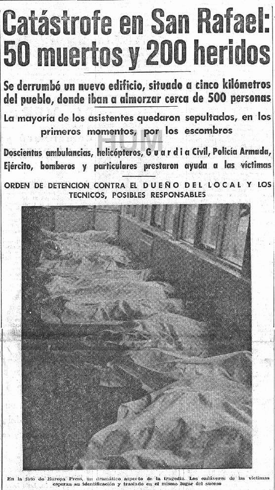 Recorte de periódico sobre la tragedia de San Rafael. Autor: desconocido. Fuente: Historia
urbana de Madrid.