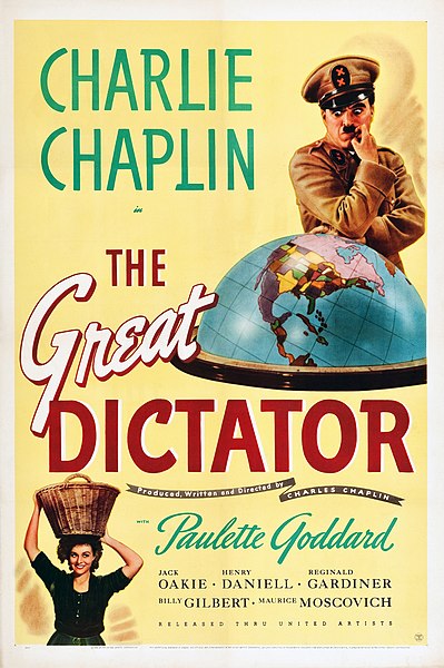 Póster promocional de la película El Gran Dictador (1940) de Charles Chaplin fascismo