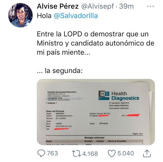 Tuit ya borrado de Alvise Pérez donde difundía el documento falsificado