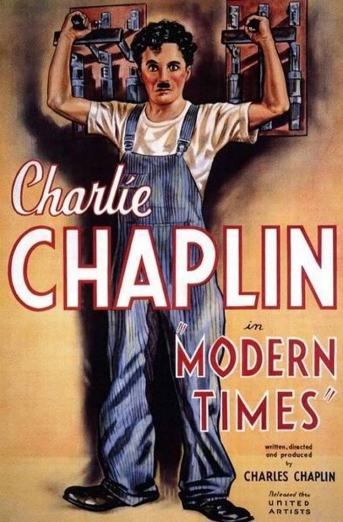 Cartel promocional en 1936 de la película de Chaplin Tiempos Modernos