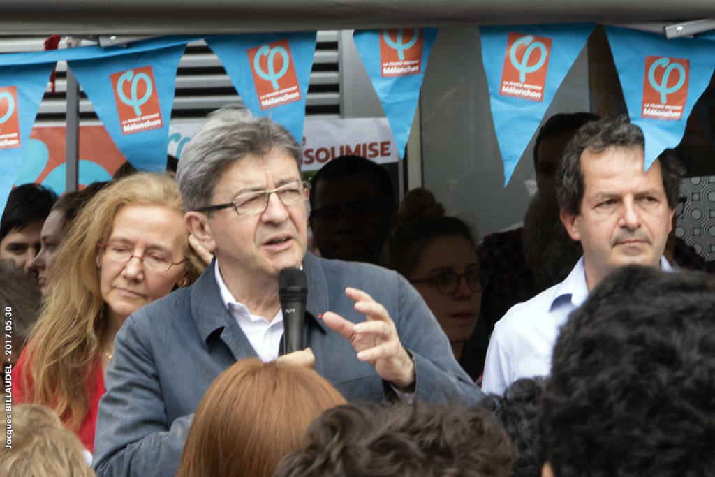 Jean-Luc Mélenchon habla en París en apoyo del candidato Laurent Levard para las elecciones legislativas de 2017. Autor: Jacques-BILLAUDEL, 30/05/2017. Fuente: Flickr (CC BY-NC-ND 2.0)