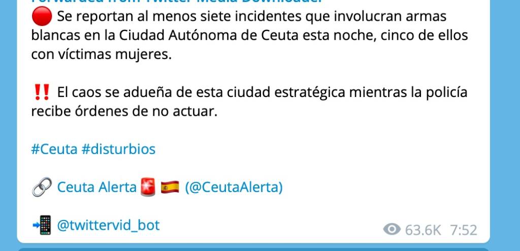 Mensaje de @CeutaAlerta. Autor: Captura de pantalla realizada el 09/06/2021, a las 18:00h. Fuente: Maldita.es (CC BY-SA 3.0 ES)