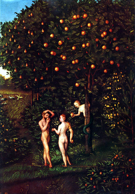 El árbol del conocimiento del bien y el mal es uno de los dos Árboles del Paraíso en la historia del Jardín del Edén. Autor: Lucas Cranach, 1530.