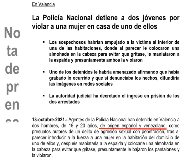 Nota de prensa de la Policía Nacional. Autor: captura de pantalla realizada el 12/11/2021, a las 02:10h. Fuente: Maldita.es (CC BY-SA 3.0 ES)