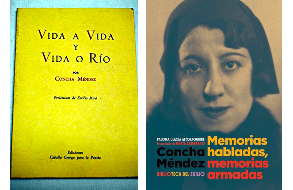 Izquierda: Portada de libro de Concha Méndez. Fuente: Caballo Griego para la Poesía. Derecha: Memorias de Concha Méndez. Fuente: Biblioteca del Exilio (Fair Use)