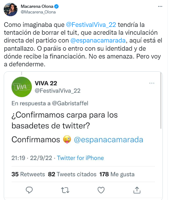 Tuit de Macarena Olona sobre Españabola