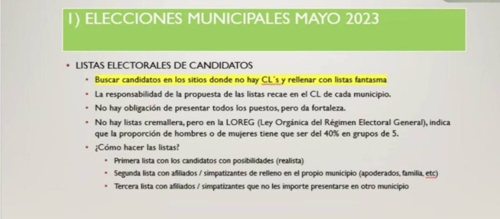 
Documento filtrado, en el que la secretaría General de Vox detallaría los pormenores de la elaboración de listas a los municipios. Fuente: Agencia6 / CC