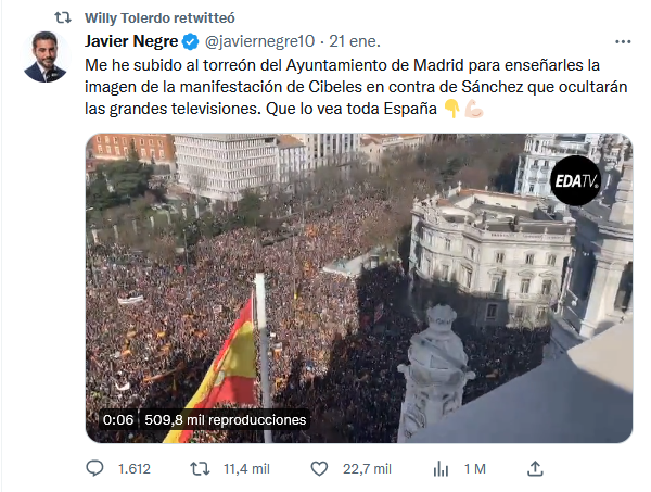 Tuit de Javier Negre retuiteado por Willy Tolerdo